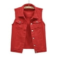 thumbnail image 1 of MPWEGNP Multi Color Denim Vest Female Short Spring And Summer Slim Thin Burlap Sleeveless Shoulders Broken Holes Vest Jacket Red 4XL, 1 of 4