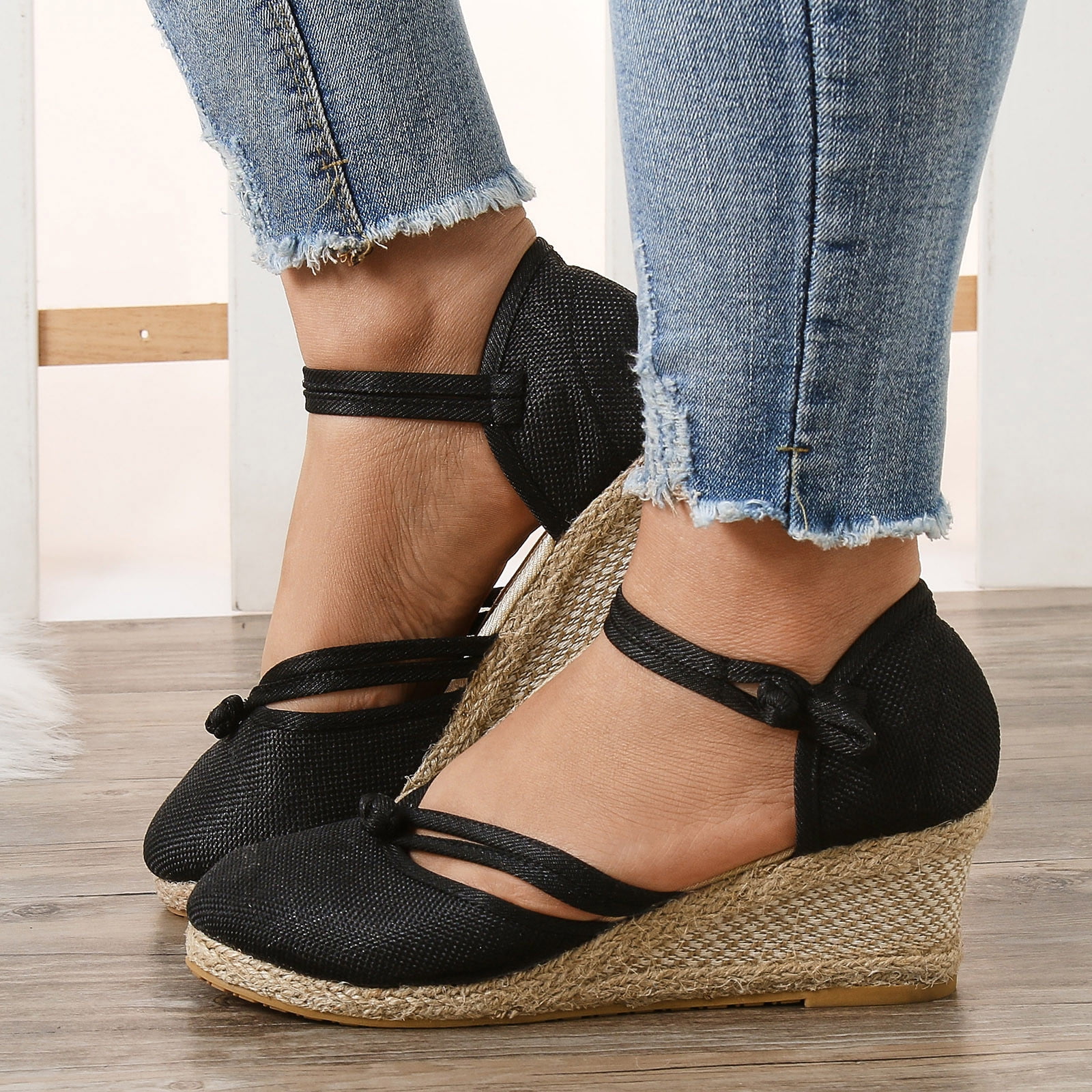 Mpwegnp Sandals Women Shoes Platform Wedge Fashion Versatile Braided Buckle Breathable Slides 7166