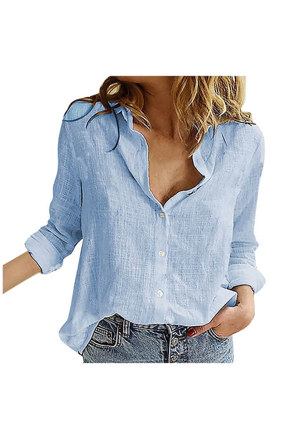 Shirts for Women Trendy Summer, Fashion Women's Loose Button Lapel Long Sleeve T Shirt Blouse Tops