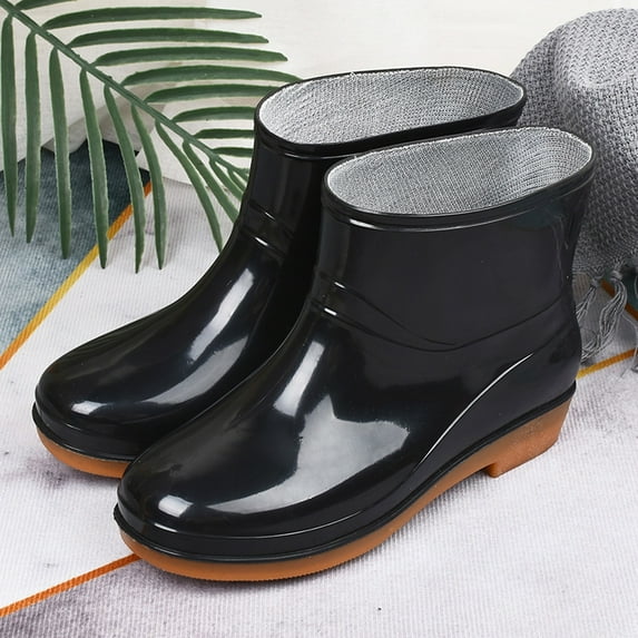 MPWEGNP Shoe Round Waterproof Middle Toe Low Heeled Rain Boots Buckle Women Women's (Black 8)