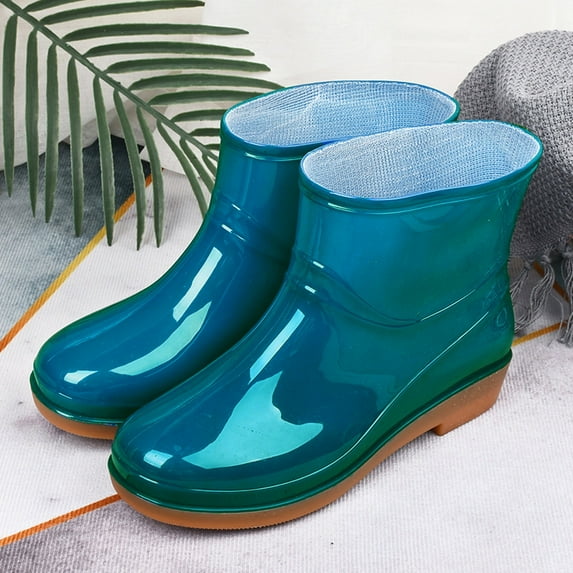 MPWEGNP Shoe Round Waterproof Middle Toe Low Heeled Rain Boots Buckle Women Women's (Blue 8.5)
