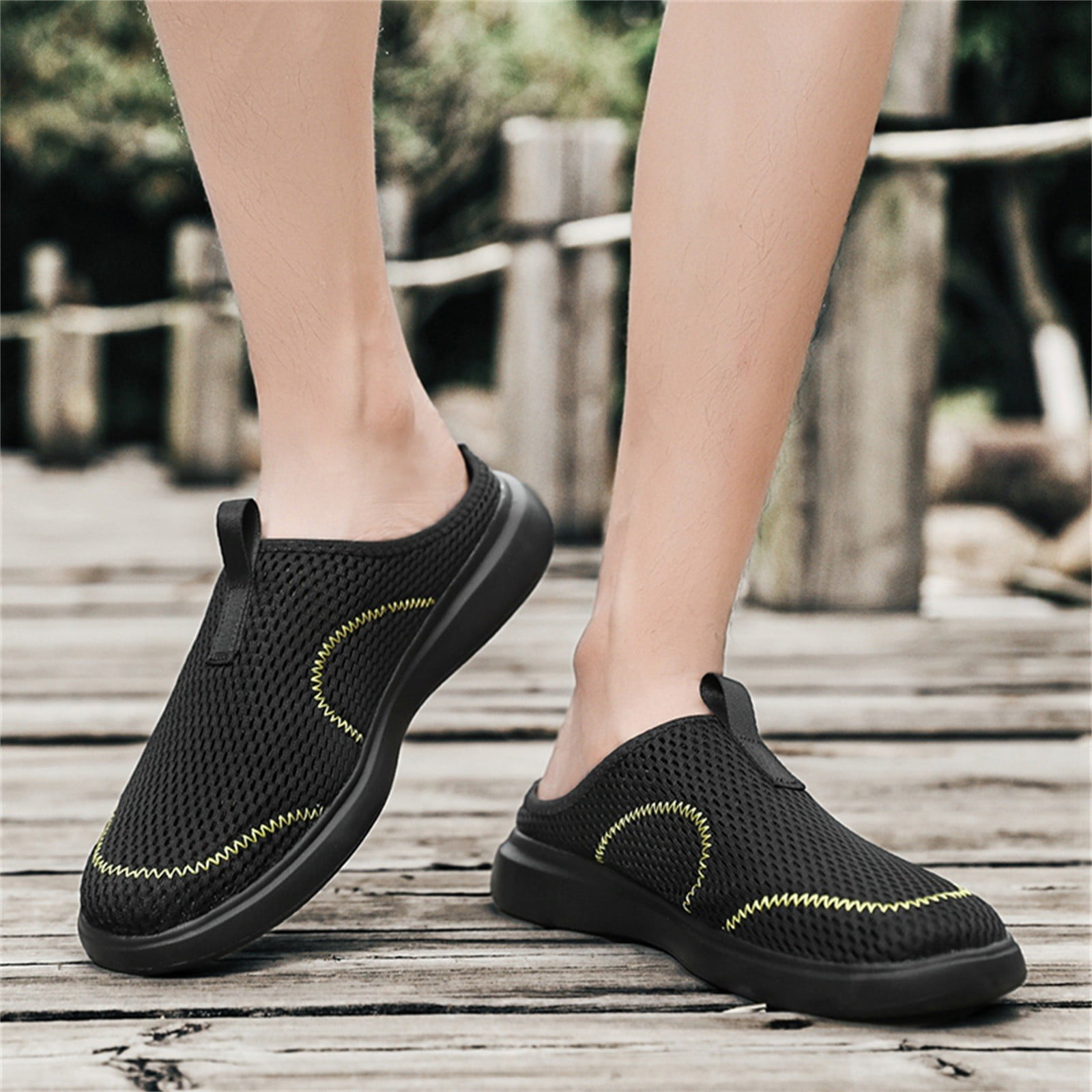 MPWEGNP Shoes Men Fashion Summer Casual Breathable Mesh Shallow Wear Lightweight Half Slippers Sandals (Black 10.5)