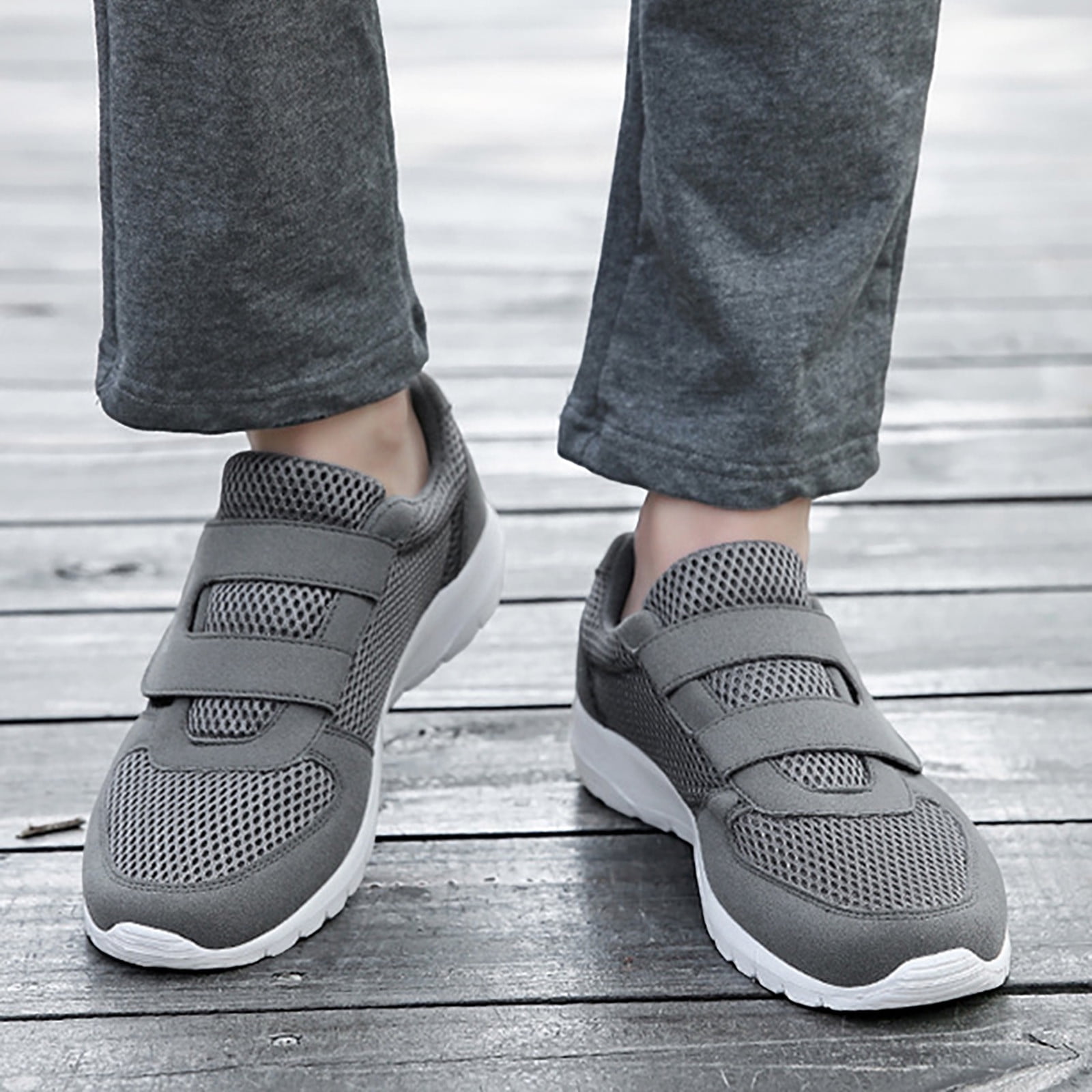 MPWEGNP Shoes Men Men's 2024 New Hook Loop Solid Color Running Balance Mens (Grey 10.5)