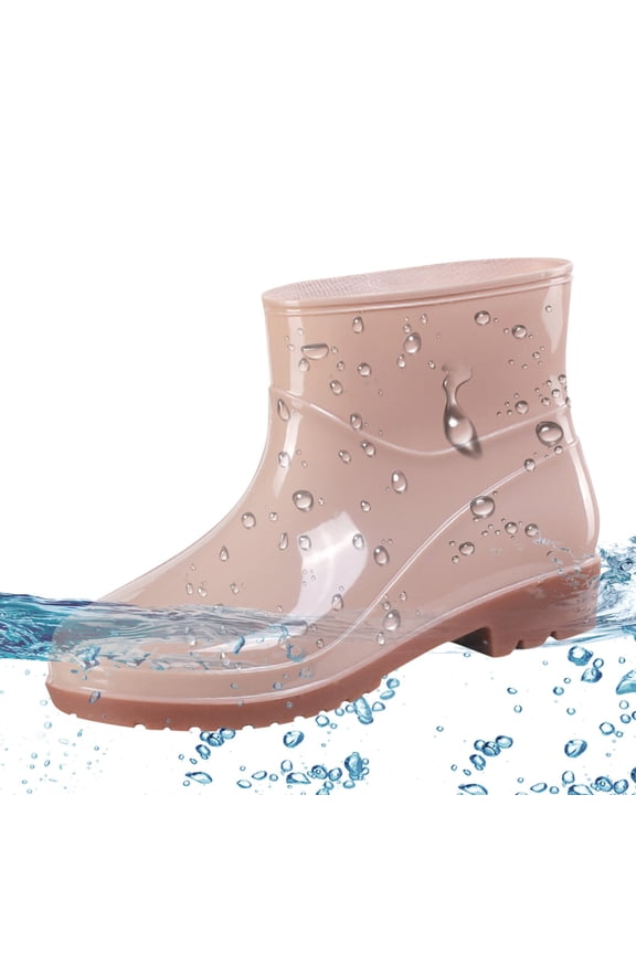 Short Rain Boots for Womens Ankle Waterproof Rainboot Slip on Boot Rubber Outside Work (Khaki 6)