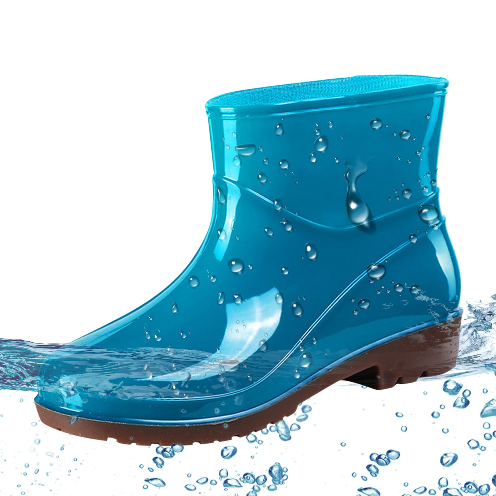 MPWEGNP Short Rain Boots for Womens Ankle Waterproof Rainboot Slip on Boot Rubber Outside Work (Sky Blue 7)