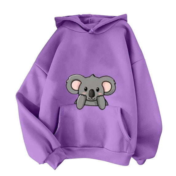 MPWEGNP Sweatshirt for Women Koala Hooded Neck Women Casual Sweatshirt Hoodie Cute Print Sweatshirt Hooded Drawstring Pocket Sweatshirt Workout Tops Women Hoodie Purple XXL