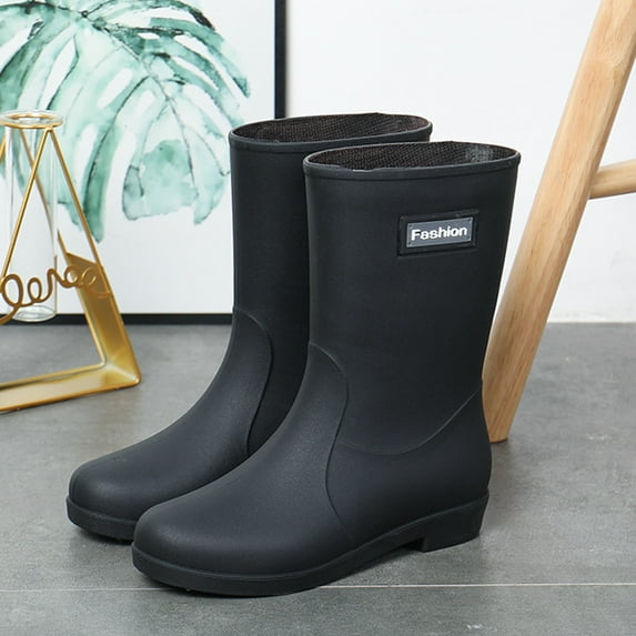 MPWEGNP Water Shoes Women Short Rain Boots Womens Ankle Waterproof Rainboot Slip On Garden Boot Rubber (Black 6)