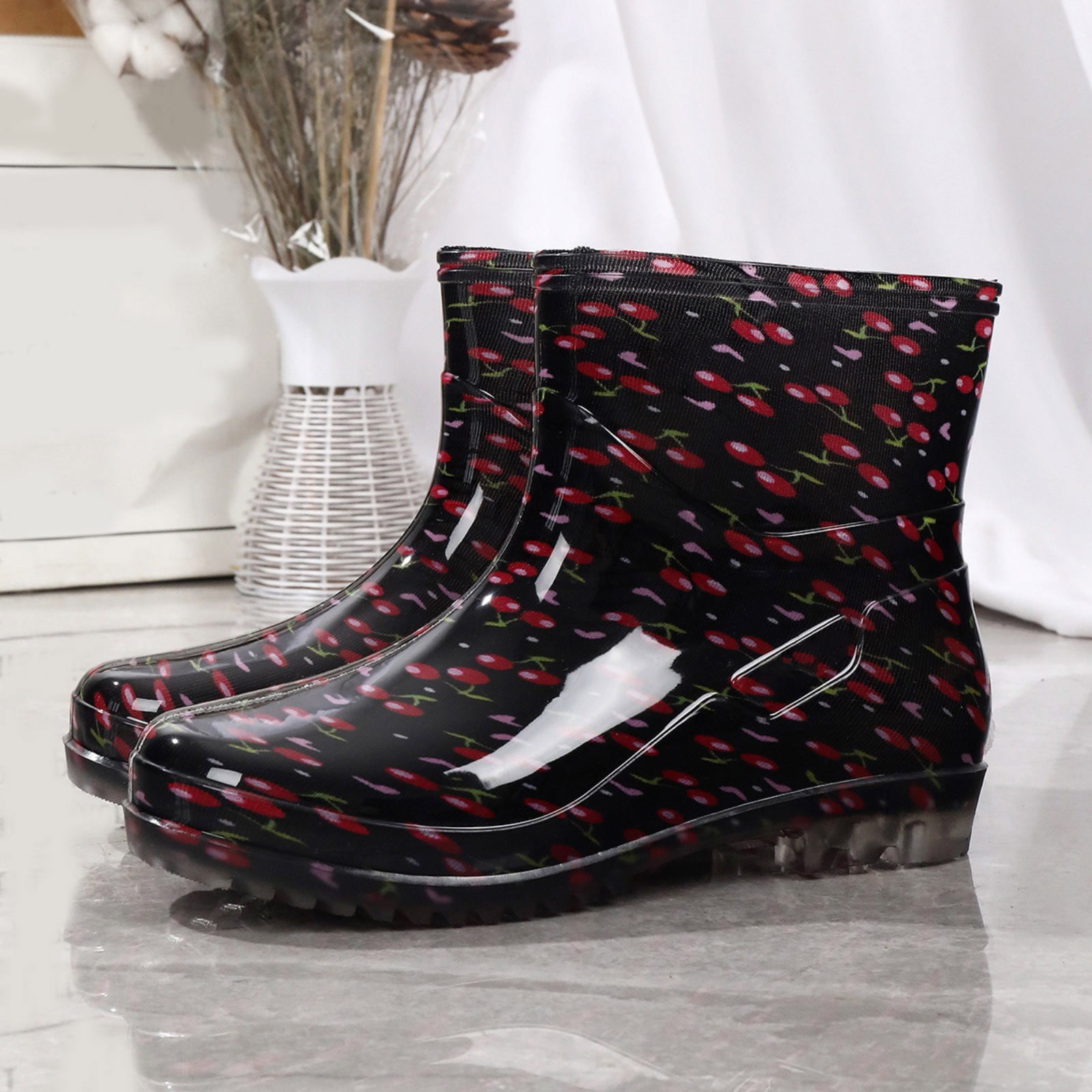 MPWEGNP Water Shoes for Women Rubber Boots Rain Boot Pvc Rainproof Shoe, Low Cut Adult Mid Tube (Hot Pink 7)
