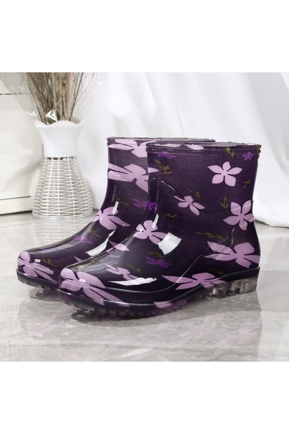 Water Shoes for Women Rubber Boots Rain Boot Pvc Rainproof Shoe, Low Cut Adult Mid Tube (Purple 7.50)