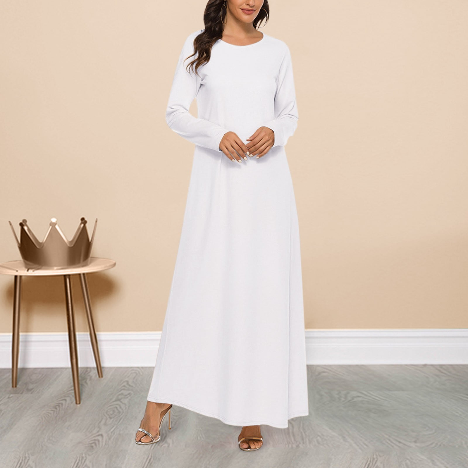 MPWEGNP White Dress Womens Casual Solid Abaya Long Sleeve Under Fall Dresses  for Women Wedding 