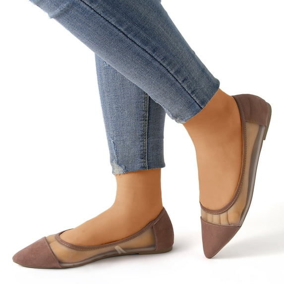 MPWEGNP Women Mesh Pointed Toe Breathable Flat Shoes Slip on Women's Loafers Dress Comfortable (Pink 7)