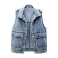 thumbnail image 1 of MPWEGNP Women's Distressed Cropped Denim Vest Button Down Casual Loose Sleeveless Washed Jean Jacket Light Blue XXL, 1 of 4
