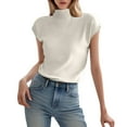 thumbnail image 1 of MPWEGNP Women's Ice Silk Short Sleeve Sweater Small Turtle Collar Casual Basic Knitted Slim Fit Pullover Tops for Women White M, 1 of 4