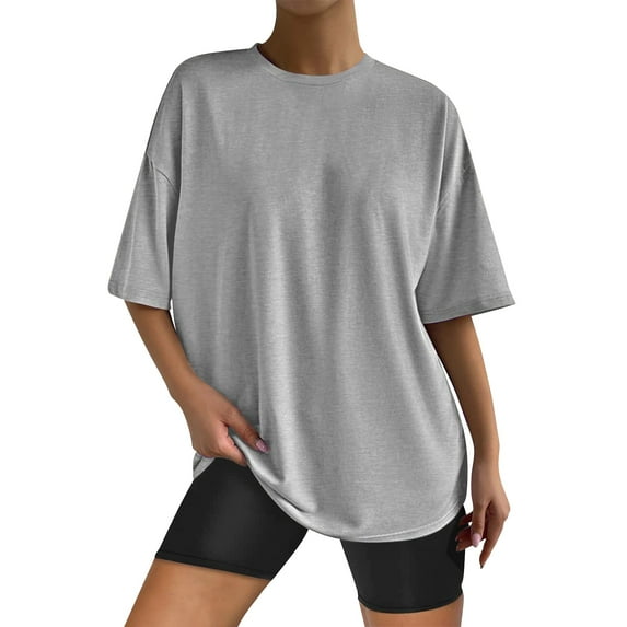 MPWEGNP Women's Solid Color Short Sleeve Loose T Shirt Round Neck Short Sleeve Top Summer Casual Shirt T Shirt Grey XL