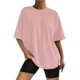 thumbnail image 1 of MPWEGNP Women's Solid Color Short Sleeve Loose T Shirt Round Neck Short Sleeve Top Summer Casual Shirt T Shirt Pink 4XL, 1 of 3