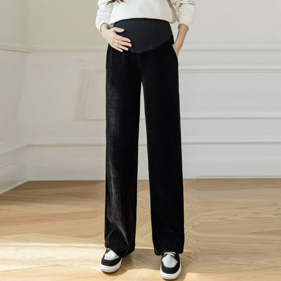 MPWEGNP Women's Solid Color Wide-Leg Trousers Fashion Maternity Heavy Women Corduroy Leg Casual Loose Wide Pants Black M