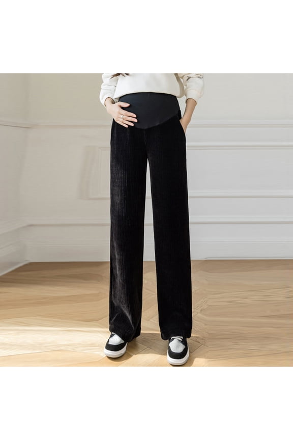 Women's Solid Color Wide-Leg Trousers Fashion Maternity Heavy Women Corduroy Leg Casual Loose Wide Pants Black XXL