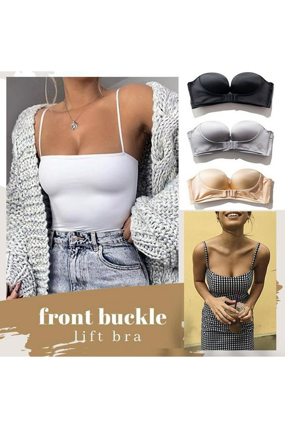 Womens Solid Color Strapless Non Slip Adjustment Rimless Dress C Cup Bra Tops 3Pcs Multicolor 95C