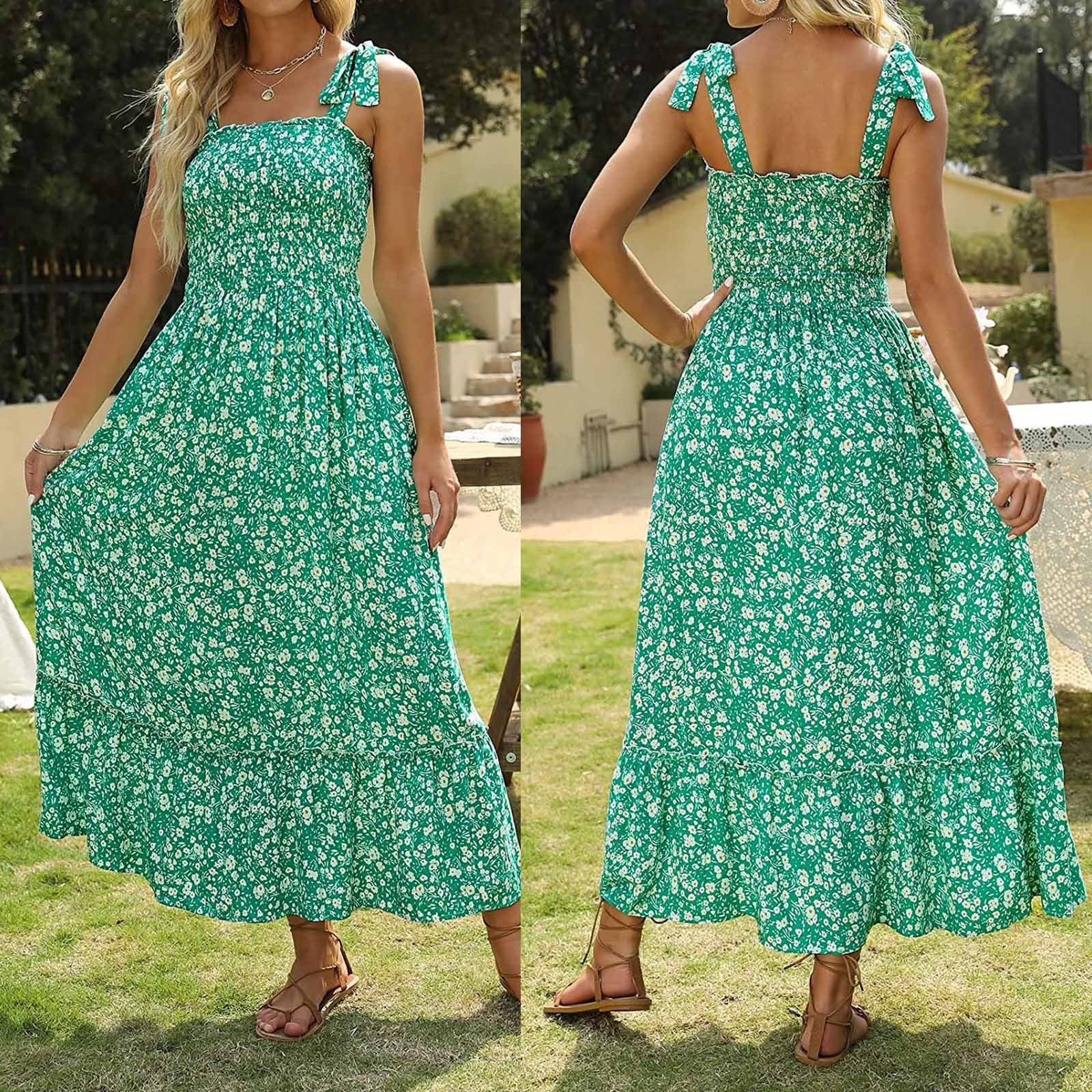 MPWEGNP Womens Summer Dress Long Dress Boho Print Sling Loose Casual Dress  