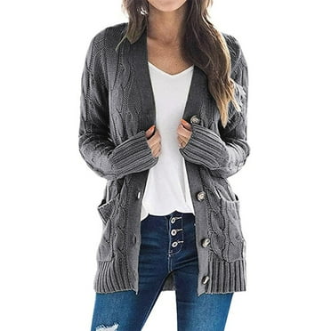MPWEGNP Womens Sweater Boho Patchwork Cardigan Long Sleeve Open Front Knit Pockets Sweaters Coat Dark Gray M