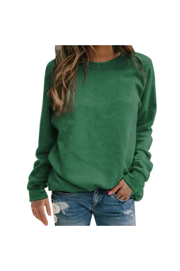 Womens Sweatshirt Crew Neck Solid Color Women's Solid Colour Round Neck Pullover Sweatshirt Top Going Out Tops Pullover for Women Green XXL