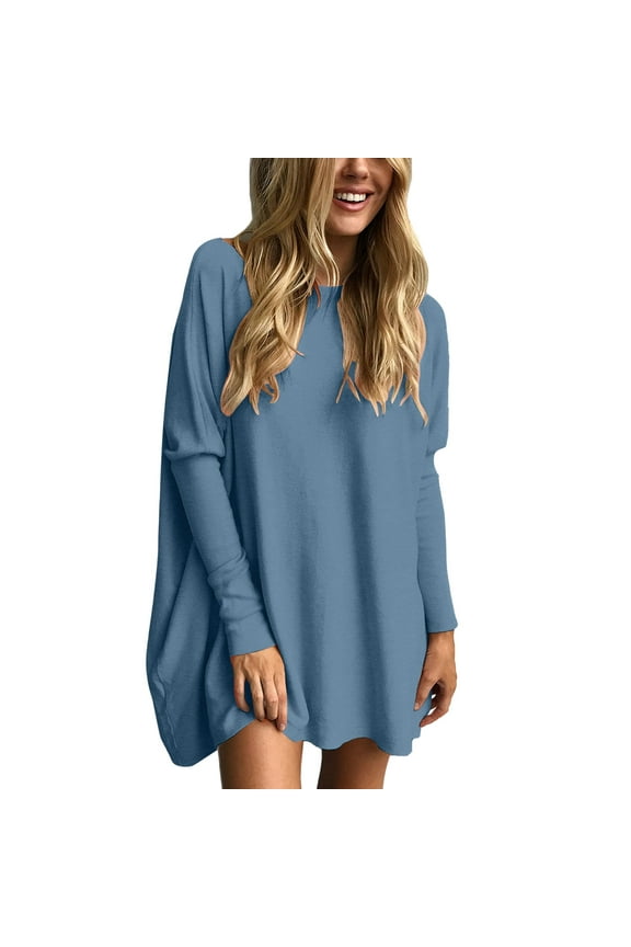 Oversized T Shirts for Women Tunic Tops to Wear with Leggings Long Sleeve Fall Sweaters Dressy Tops Dark Blue M