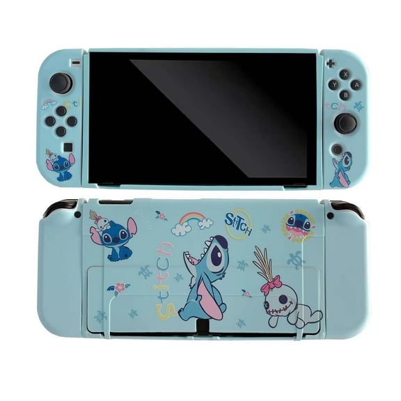 MPXBM Cute Stitch Compatible with Nintendo Switch OLED, Dockable Case Cover, Ergonomic Soft TPU Grip for Joycon, Sparkle Skin Set