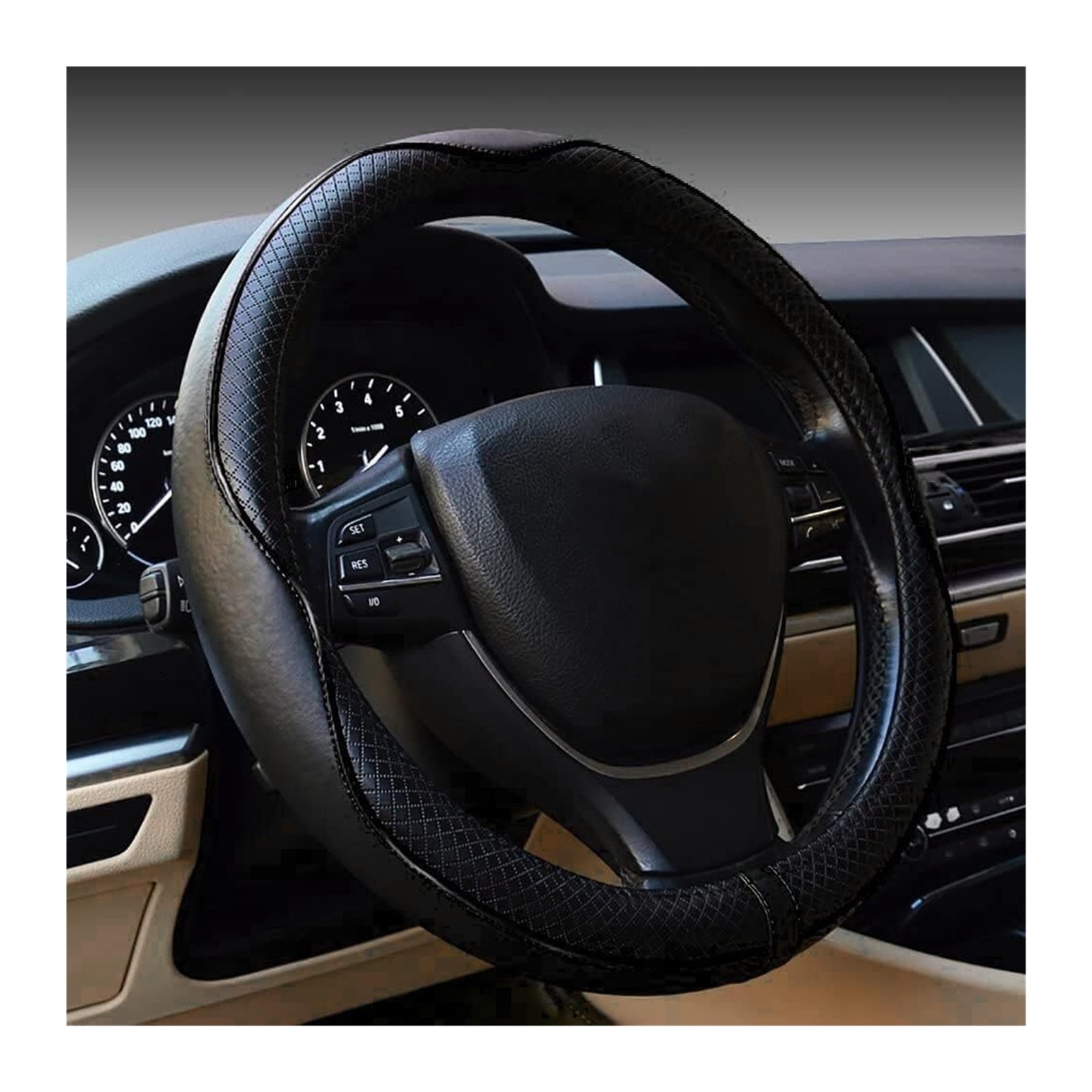 MPXBM PU Leather Steering Wheel Covers for Jeep Grand Cherokee L 6-Seater 2021 2022 2023 2024 2025 Anti Slip Breathable Car Steering Cover Sports Style Car Interior Accessories,(Black)