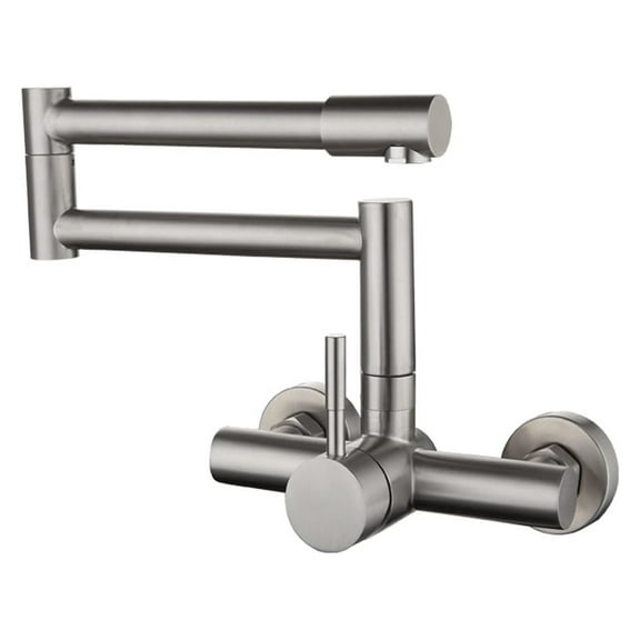 MPXBM Pot Filler Faucet, Wall Mounted Kitchen Sink Faucet for Hot and Cold Water, Single Handle Stainless Steel Folding Kitchen Faucet with Double Joint Swing Arm, Brushed Nickel