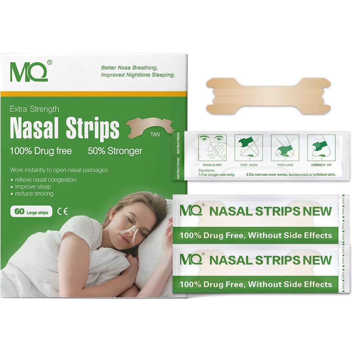 MQ 60 pc Mouth Tape for Sleep, Better Breathe Nasal Strips to Reduce Snoring, DrugFree, Works
