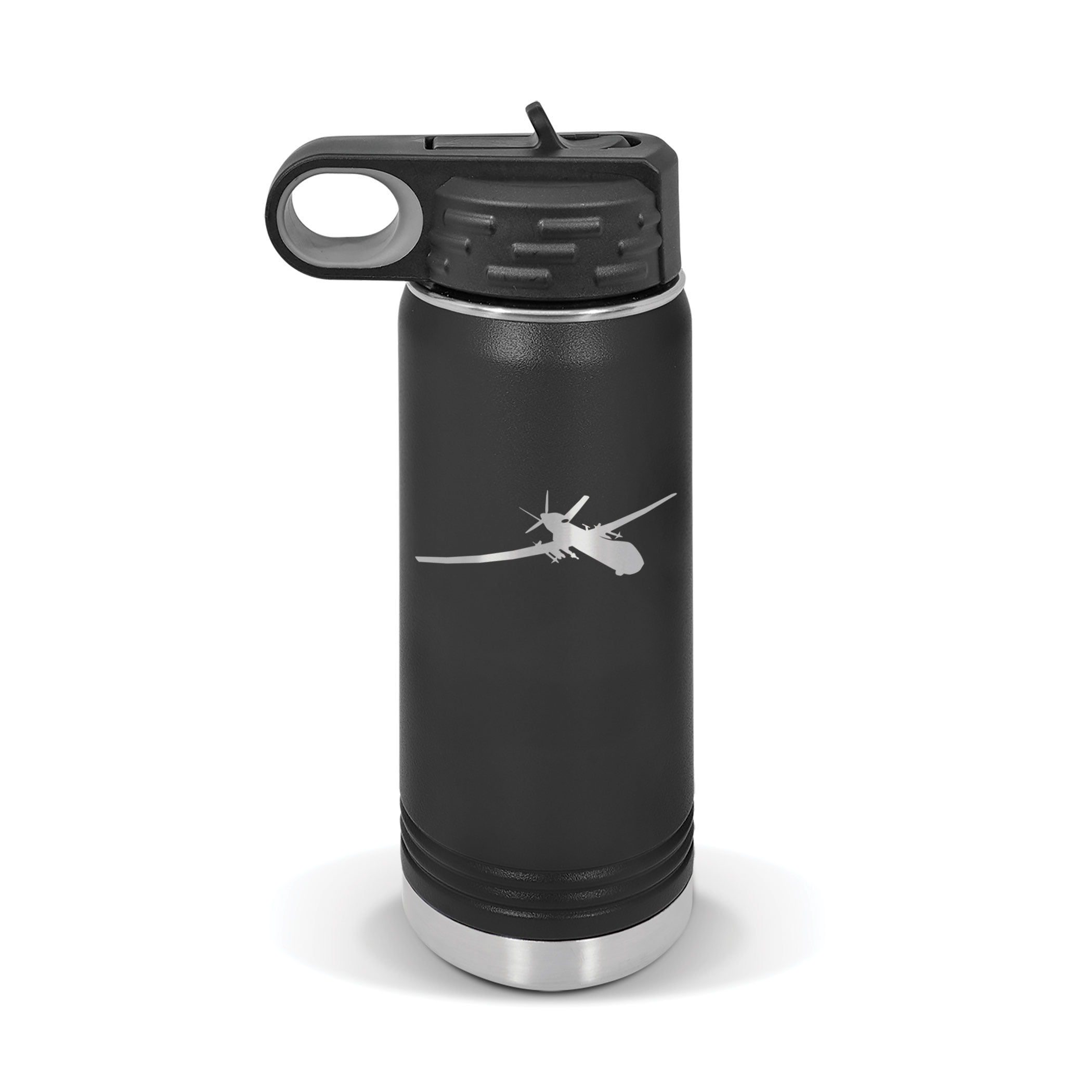 MQ-9 Reaper Water Bottle 20 oz - Laser Engraved w/ Flip Top Removable ...