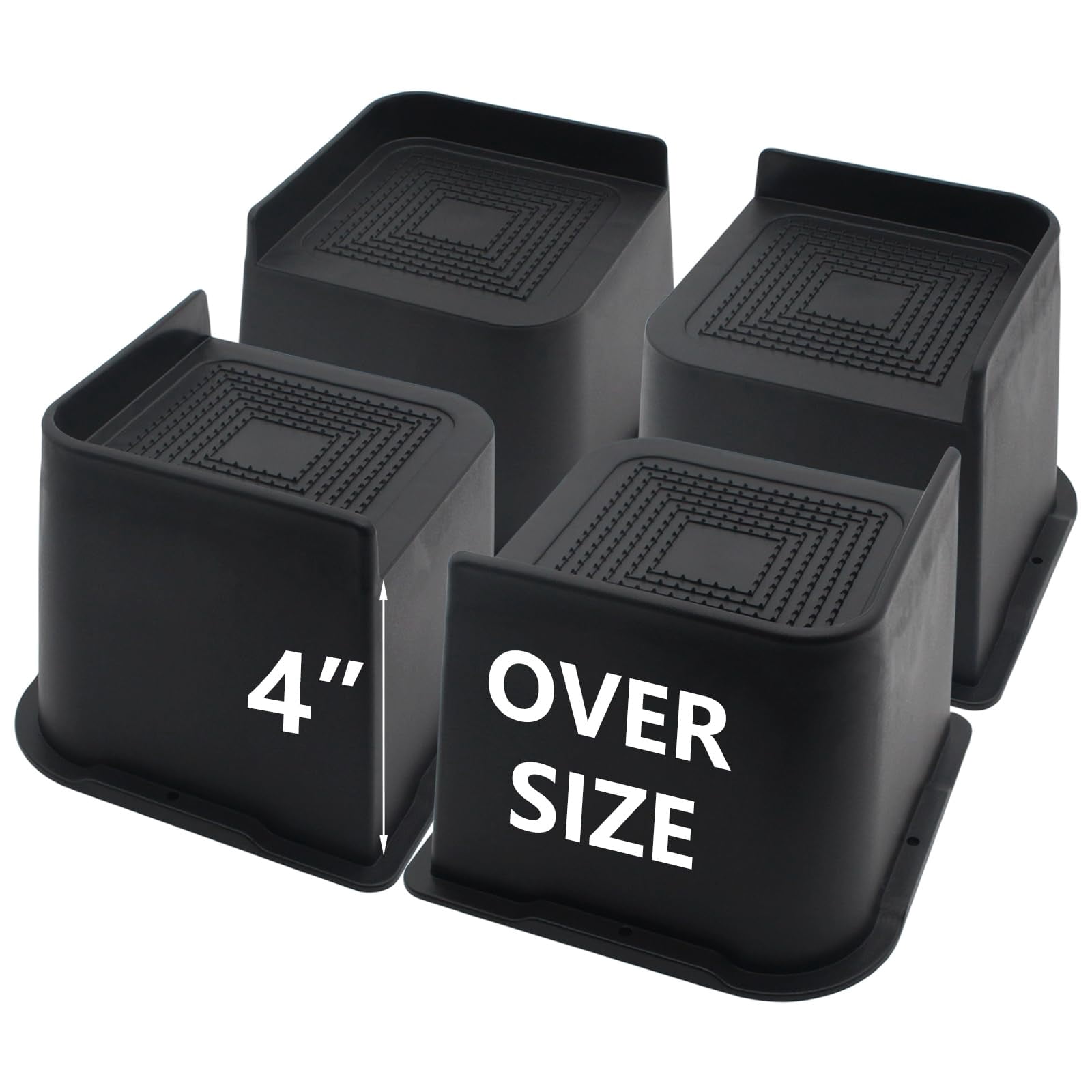 MQ Bed Risers, 4 Pack, 4 Inch Support, Supports Up to 6000LB, Black ...