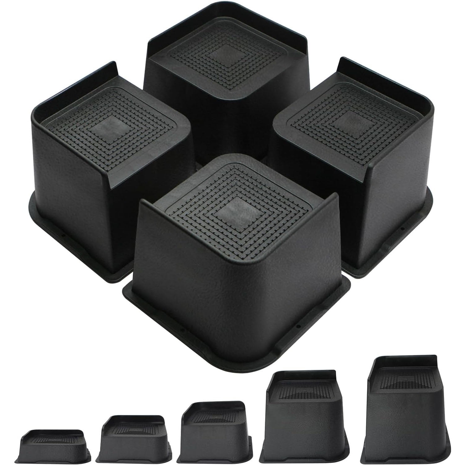 Black 4-Inch Heavy Duty Bed and Furniture Risers, Set of 4