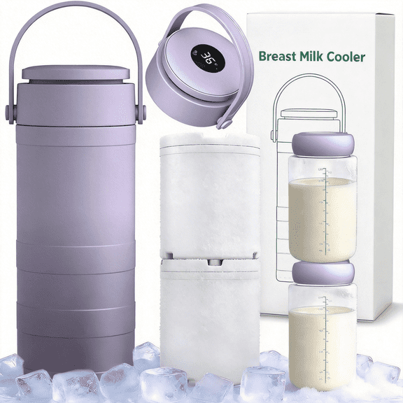 MQ Breast Milk Cooler 20oz with Temperature Display 24Hours 360° Total Cooling Milk Bottle Storage Cooler Breast Milk Cooling Cup for Travel Outdoor (Purple)