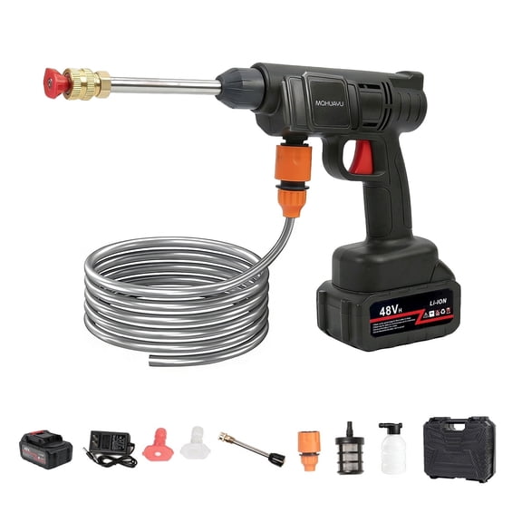 MQHUAYU 1000psi Cordless High Pressure Washer, Portable Power Cleaner 2 Nozzles 16.4FT Pipe, Black