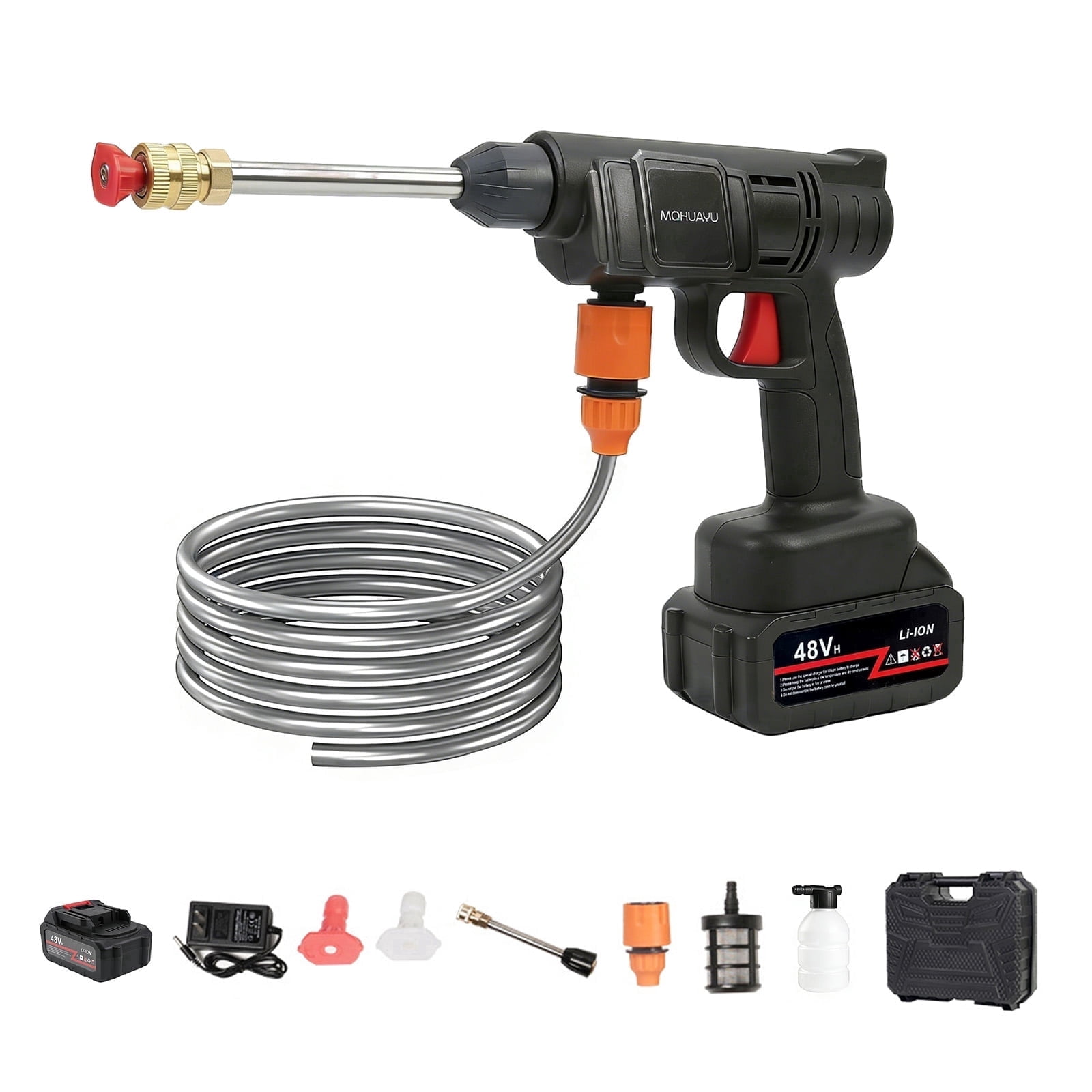 21V Cordless High Pressure Washer, Portable Power Cleaner 2 Nozzles 16.4FT Pipe, Black