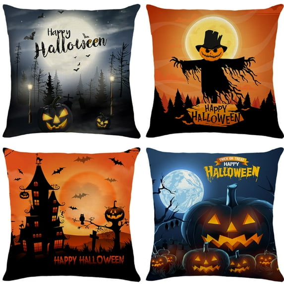 MQ Halloween Pillow Cover - 18" x 18", 4 Packs Halloween Decorations, Halloween Throw Pillows Case for Home, Couch, Sofa, Bed Decor, Trick or Treat Pumpkin