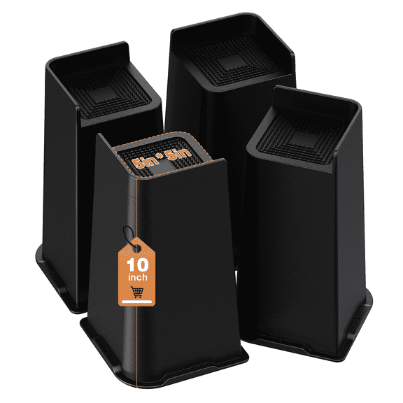 MQ Heavy Duty Bed Risers, 4 Pack 10 Inch ABS Furniture Risers, 6000 lbs Capacity, Oversized Stable Support for Bed, Sofa