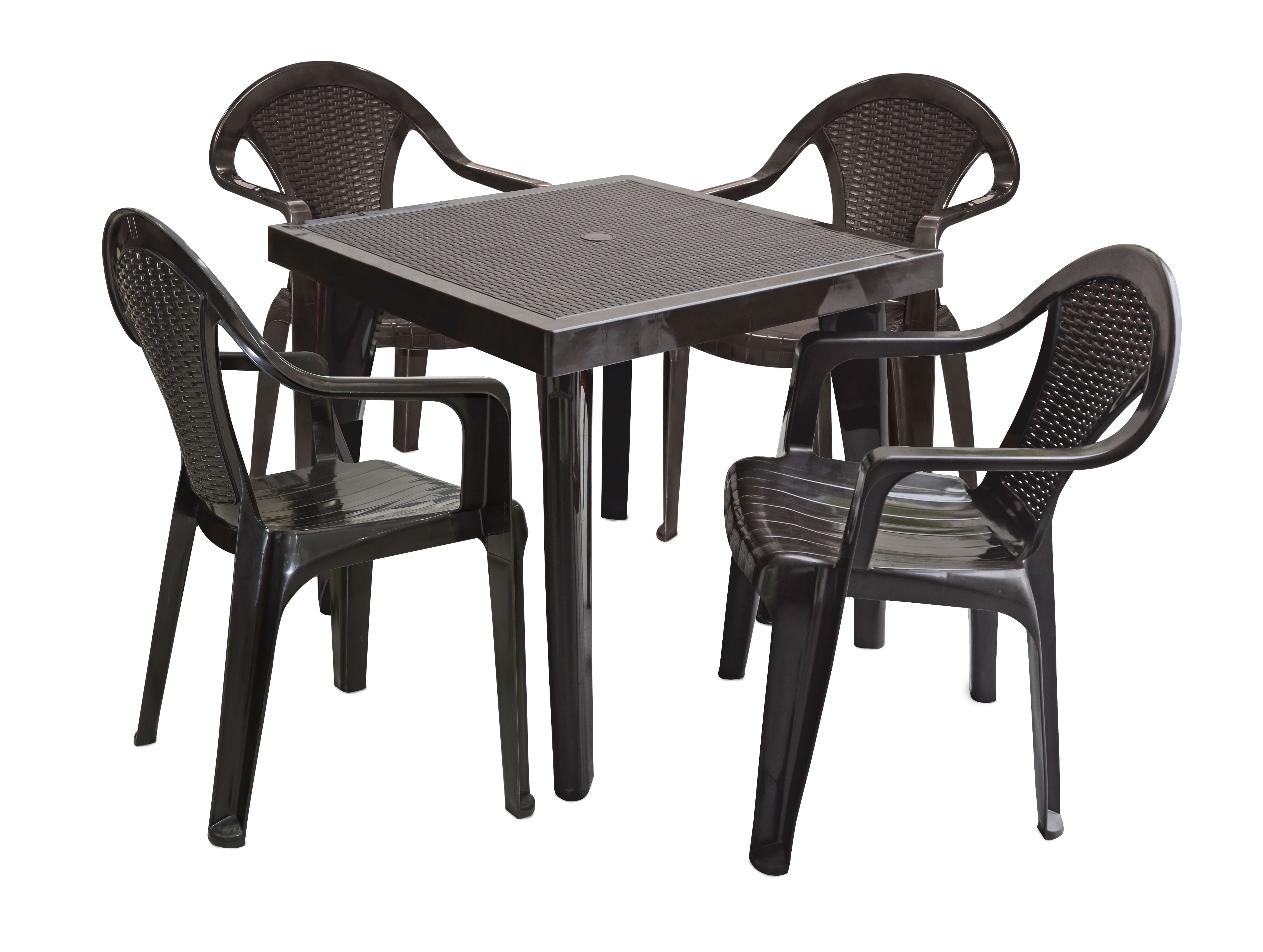 Espresso Polypropylene 4-Person Patio Dining Set with Rattan Look