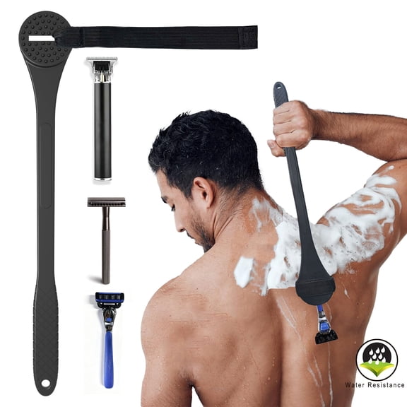 MQ 18“ Safety Razor Extension Handle, Adjustable Length, Multifunctional Razor Extension Handle Compatible with Lotion Applicators and Wet or Dry Hairbrushes Suitable for Shaving Legs and Back(Black)
