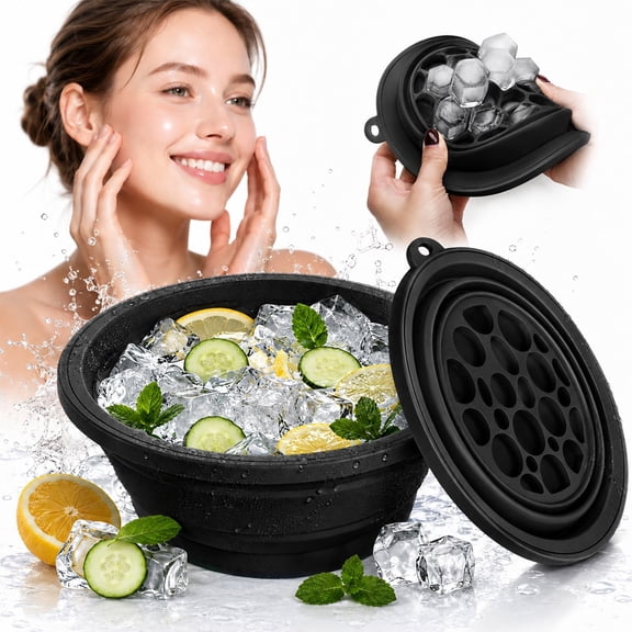 MQ Silicone Face Bowl for Ice with Built-In Icetray, Collapsible Ice Bowl for Face Bath at Home
