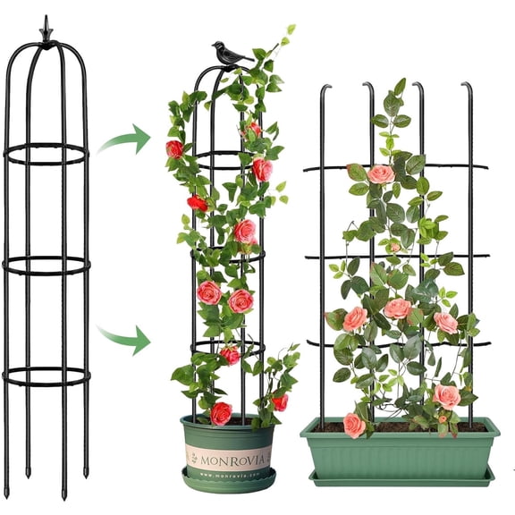 MQ Tower Obelisk Garden Trellis for Climbing Plant,59inch Rustproof Metal Potted Plant Climbing Support for Indoor Outdoor Flowers Vegetable Fruits Vines Support (Black)