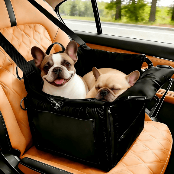 MQ Pet Car Seat, Waterproof Dog Car Bed with Removable Cover, Portable Dog Seat for Dogs Under 35 lbs for Travel and Home Use PU Leather Black
