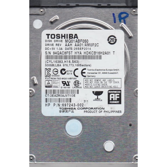 MQ01ABF050, AA01/AM0P2C, HDKCB16H2A01 T, Toshiba 500GB SATA 2.5 Hard Drive