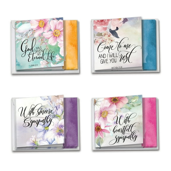 MQ4255SMB-B3x4 Floral Condolences: 12 Assorted Square-Top, Sympathy Greeting Cards Featuring Beautiful and Serene Watercolored Images of Landscapes and Floral Bouquets, with Envelopes by The Best Card