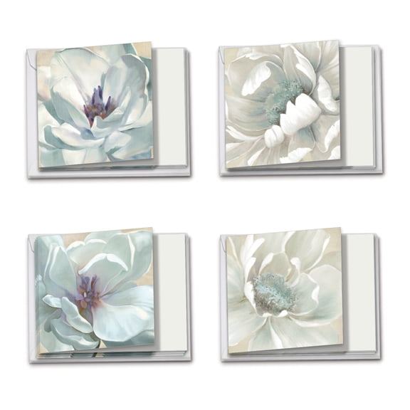 MQ4611SMG-B3x4 Peaceful Petals: 12 Assorted, Blank Square-Top, Sympathy Cards Featuring a Canvas-like Painted Image of Crisp White Floral Blooms with Envelopes by The Best Card Company
