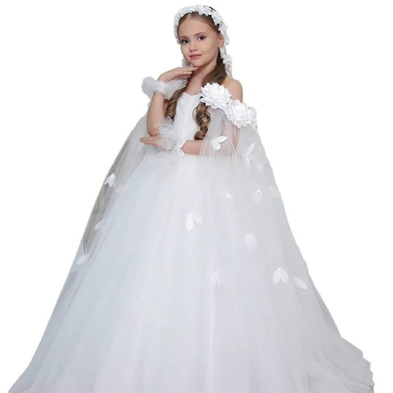 MQATZ Teen Girls Long Evening Party Dress Kids 2pcs Flower Fluffy Dresses Girl Vintage Birthday Gown Formal Clothes