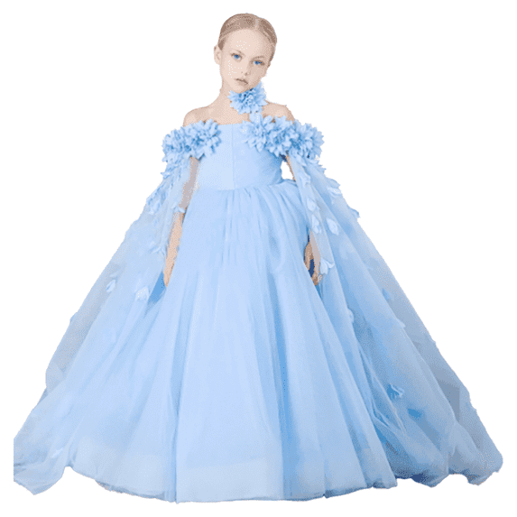 MQATZ Teen Girls Long Evening Party Dress Kids 2pcs Flower Fluffy Dresses Girl Vintage Birthday Gown Formal Clothes