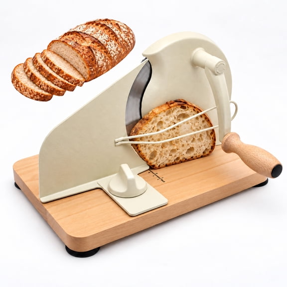 MQHOOB 11.8in×7.8in×7.8in Manual Bread Slicer, Adjustable Thickness Bread Cutter with Scale Lines & Suction Base, Upgraded Hand Crank Slicer for Even Homemade Sourdough Slices