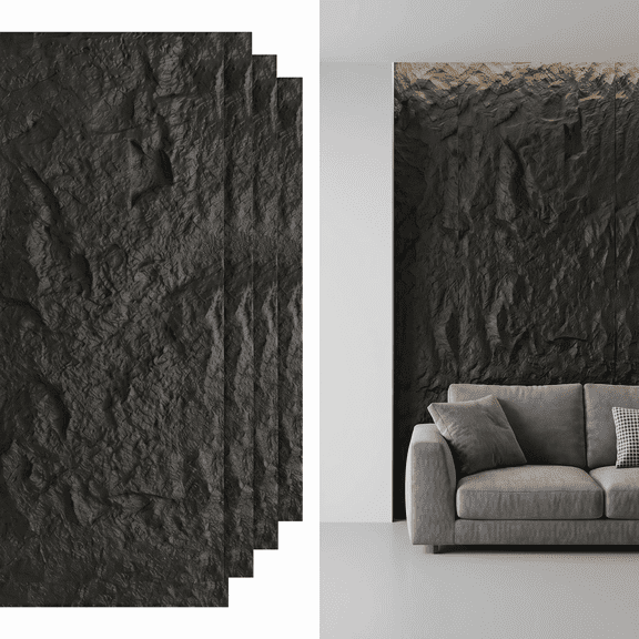 MQHOOB 3D imitation stone wall board, 4 PCS PU wall board for interior wall decoration, 47.2 x 23.6Cement texture wall panel.For household and office